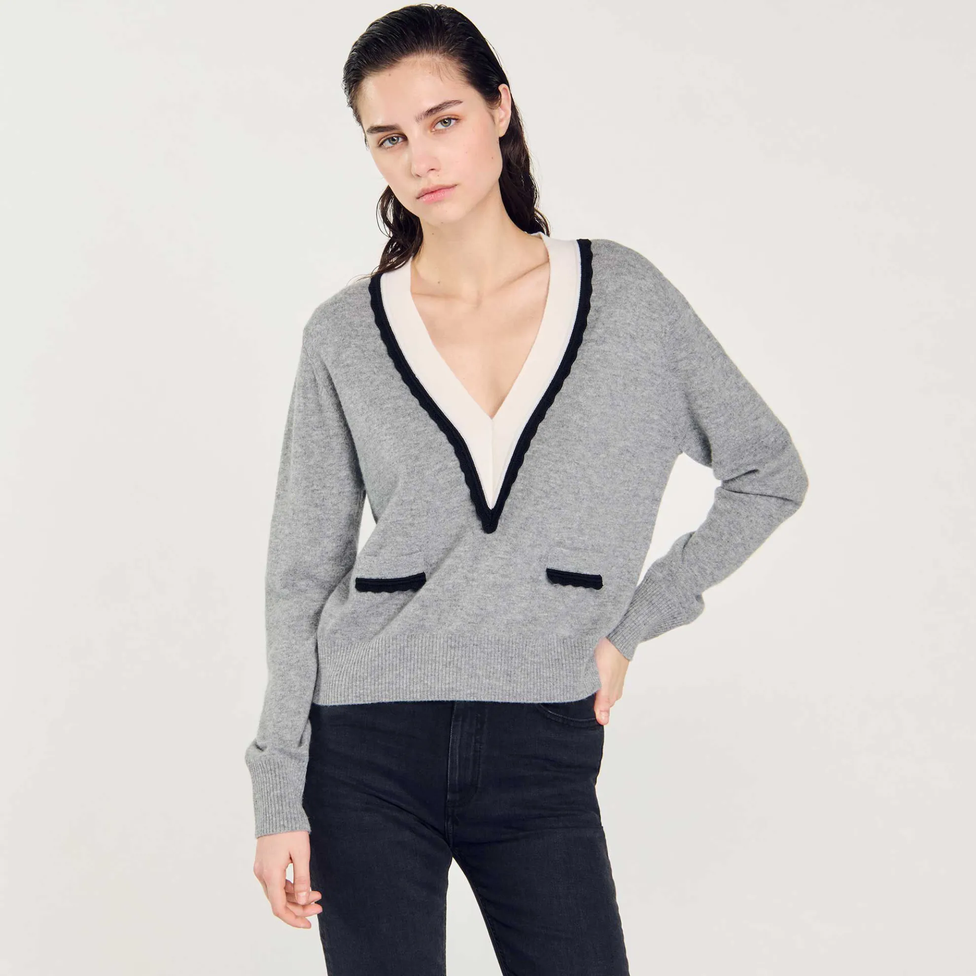 Trui Met Contrasterende Diepe V-hals