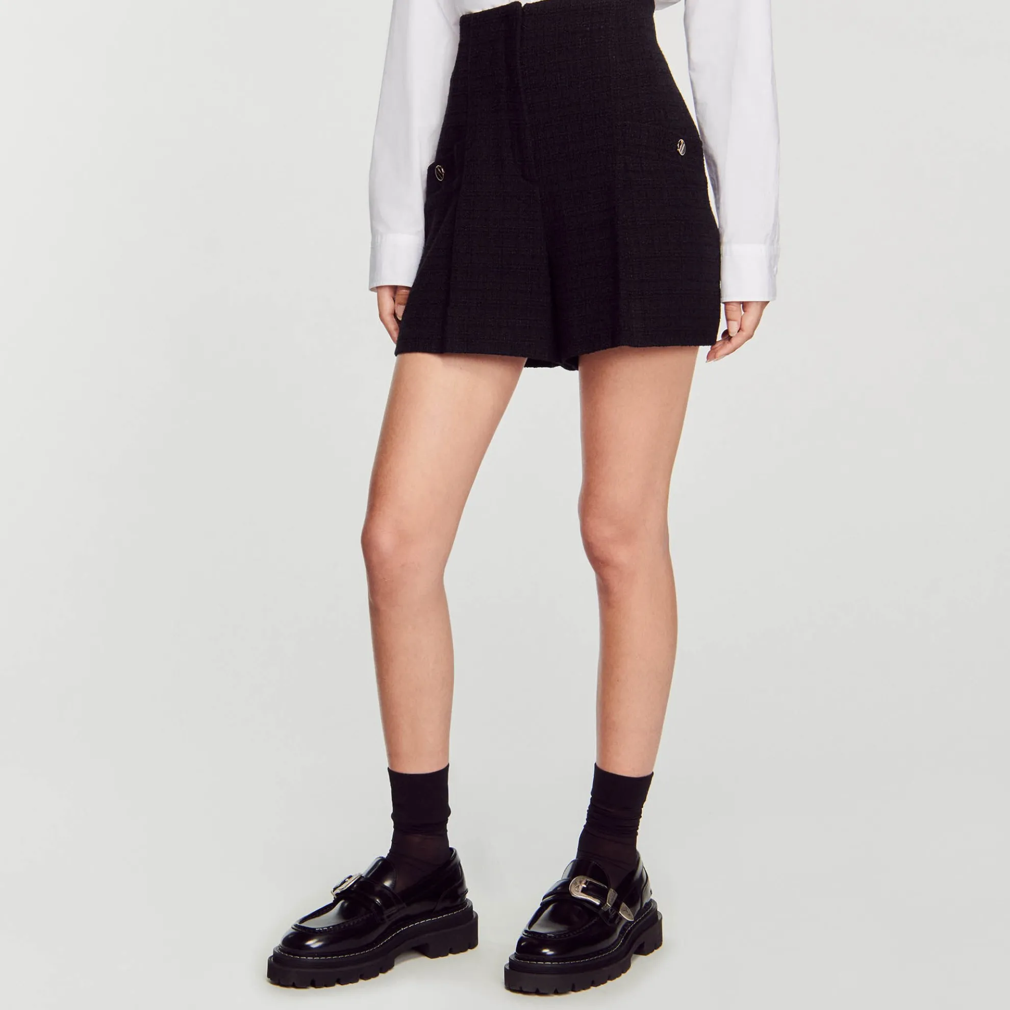 Tweed Short Met Hoge Taille