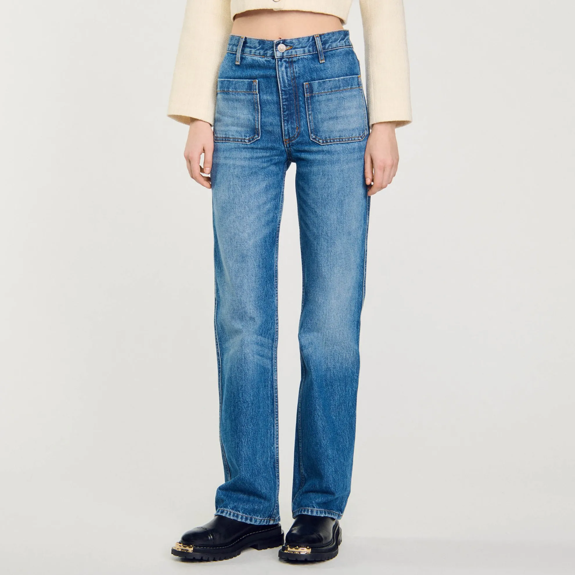 Verbleekte Wijd Uitlopende Jeans